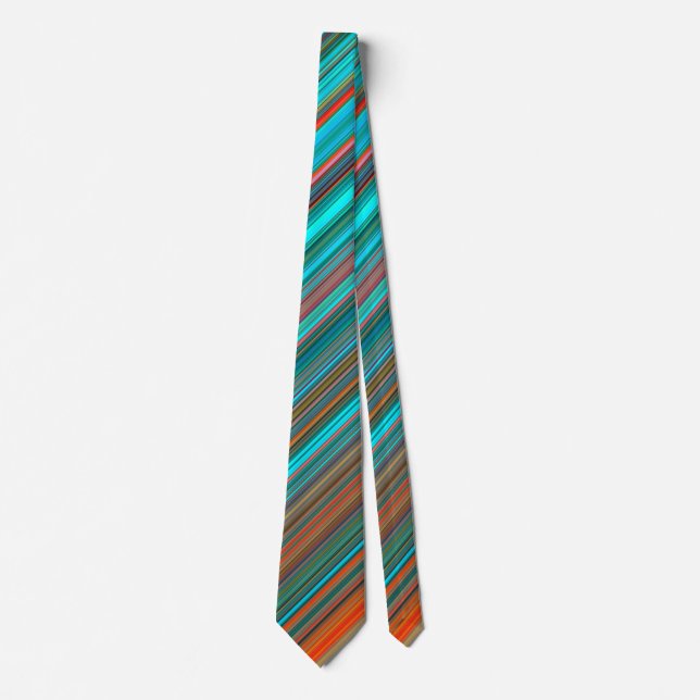 Cravate Elégant Turquoise & Orange Angled Stripes Motif Ho (Devant)
