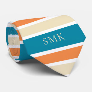 Cravate Élégant Turquoise Turquoise Orange Stripes Monogra