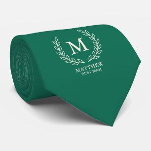 Cravate Élégant Vert Émeraude Meilleur Homme Monogramme Ma