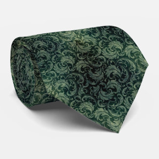 Cravate Élégant vert vintage damassé motif floral