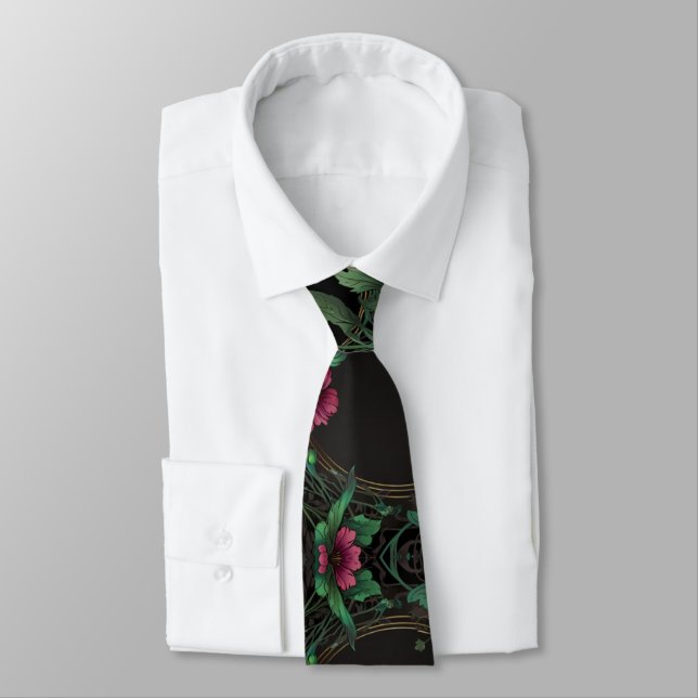 Cravate Elegant victorian moody dark green gold botanical  (Attaché)