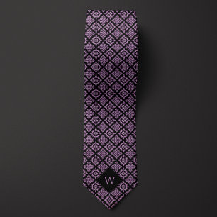 Cravate Élégant violet et noir monogramme arabesque