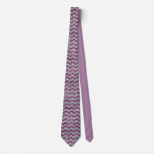 Cravate Élégant Zig Zag Chevron Pailleté Argent Violet