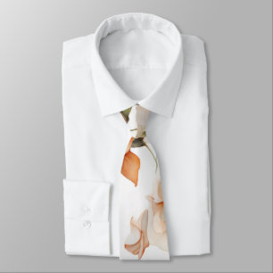 Cravate Elégante aquarelle blanche vert orange boho