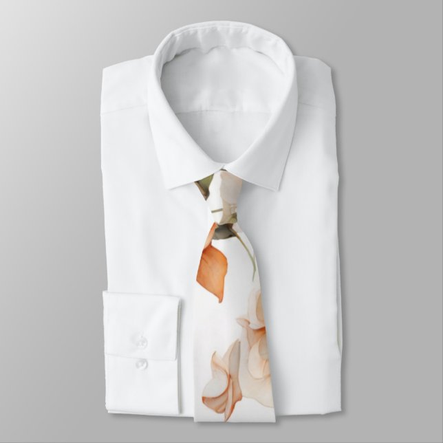 Cravate Elégante aquarelle blanche vert orange boho (Attaché)