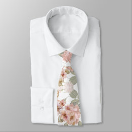 Cravate Elégante aquarelle Fleurs pastel et Roses roses ro