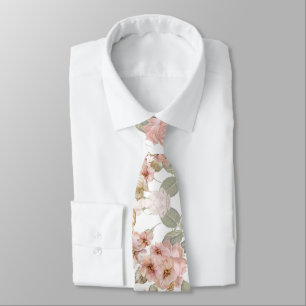 Cravate Elégante aquarelle Fleurs pastel et Roses roses ro
