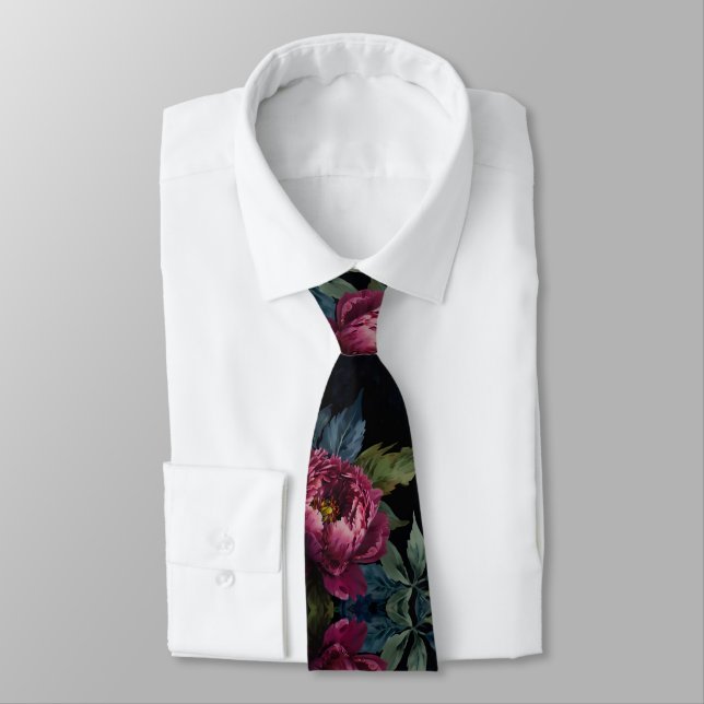Cravate Elégante aquarelle florale rose foncé (Attaché)