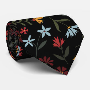 Cravate Elégante aquarelle noir motif floral