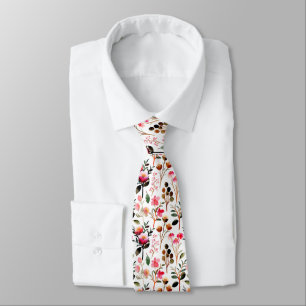 Cravate Elégante aquarelle rose Motif de verdure 