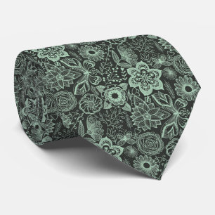 Cravate Elégante dentelle florale Mint-Green & Black Retro