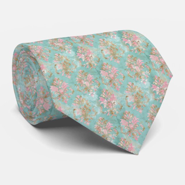 Cravate élégante en rose et turquoise (Roulé)