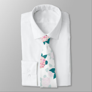 Cravate Élégante floraison Hydrangée rose blanc floral