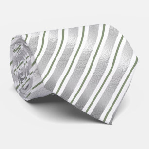 Cravate Élégante huile d'argent Faux et bandes vertes Sage