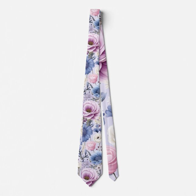 Cravate Elégante Lavande Bleu Fleur Jardin Floral (Devant)