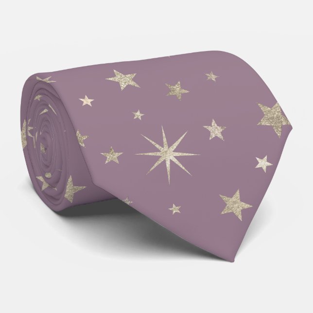 Cravate Élégante Lavande Chic Purple Argent Étoiles Monogr (Roulé)