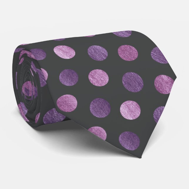 Cravate Élégante Lavande Pointe Polka & Gris Charbon Perso (Roulé)