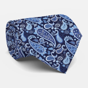 Cravate Elégante Marine Florale Bleue Paisley