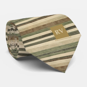 Cravate Élégante Monogramme Moderne Brun Rayure d'Automne