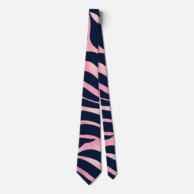 Cravate Elégante Parties scintillant Rose or Zebra Blue Po (Devant)