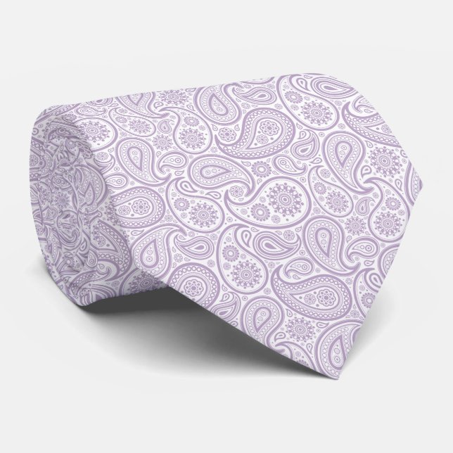 Cravate Elégante prune violette et blanche Vintage paisley (Roulé)