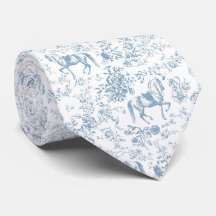 Cravate Élégante toile de Jouy vintage bleu equestre chic