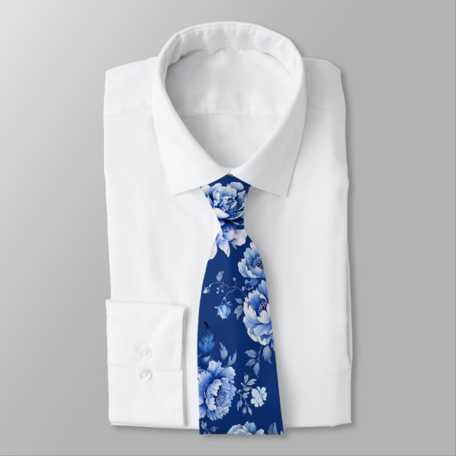 Cravate Élégantes fleurs bleues (Attaché)