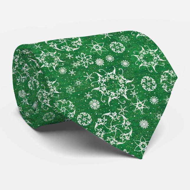 Cravate Élégants Snowflakes sur Green Holiday (Roulé)