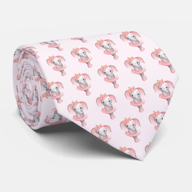 Cravate Eléphant rose et gris mou Ballerina (Roulé)