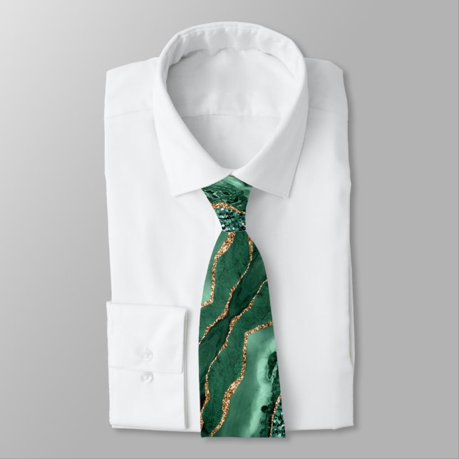 Cravate Emerald Green Gold Glitter Neck Tie (Attaché)
