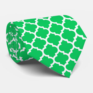 Cravate Emerald Green White Marocain Quatrefoil Motif #5