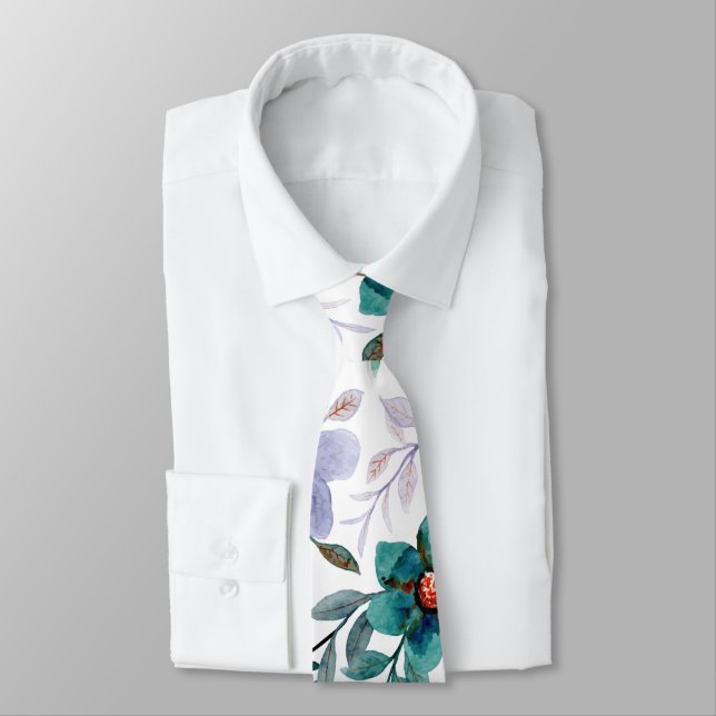 Cravate Émeraude Lilac Aquarelle Motif Floral (Attaché)