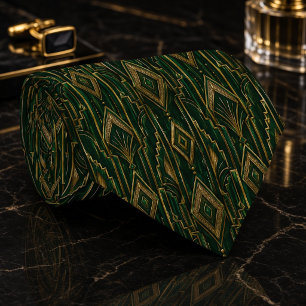 Cravate Émeraude verte et or Art déco diamant
