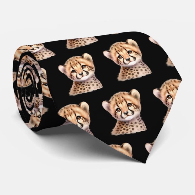 Cravate Empreinte de léopard Moderne Kawaii Cute Cheetah B (Roulé)