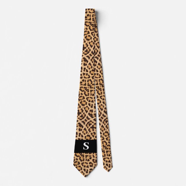 Cravate Empreinte de léopard noir moderne Monogram Mens (Devant)