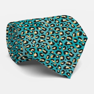 Cravate Empreinte de léopard Safari Rosettes Turquoises