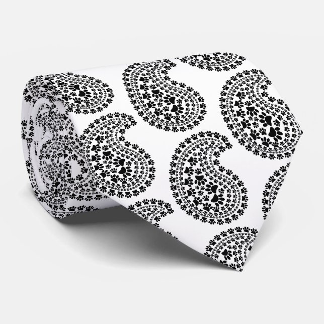 Cravate Empreinte de patte noir et blanc Paisley Motif (Roulé)