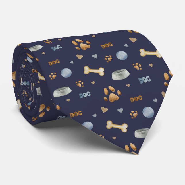 Cravate Empreintes de pattes de chiens et os mignons (Roulé)
