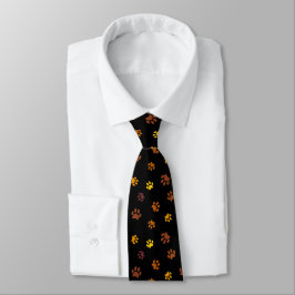 Cravate Empreintes de pattes jaune orange marron sur fond