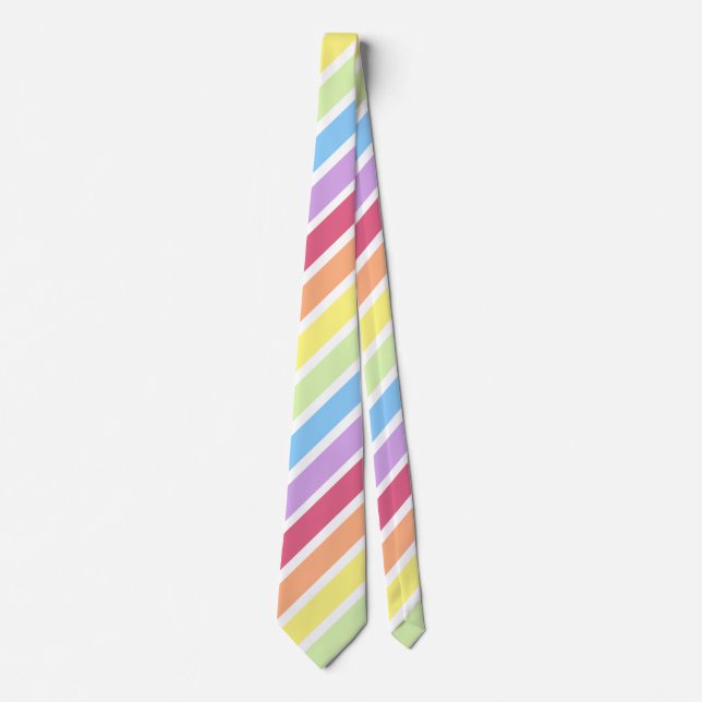 Cravate en bande diagonale blanc Pastel Rainbow (Devant)