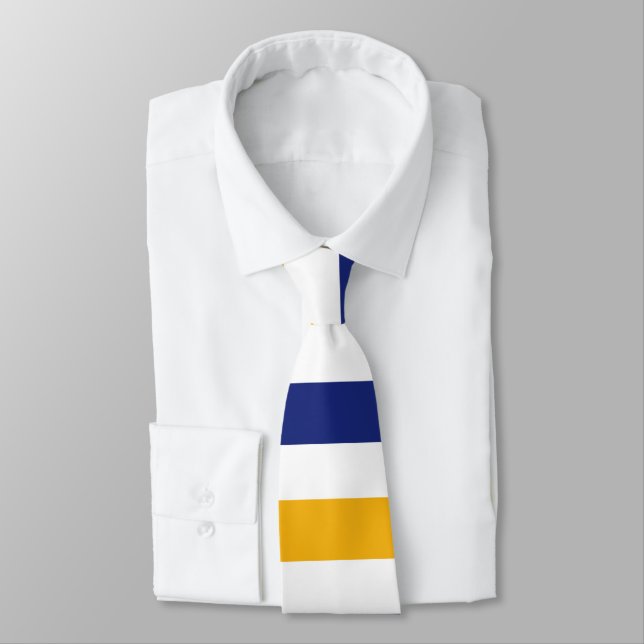 Cravate en bande d'or blanc et de rugby bleu (Attaché)