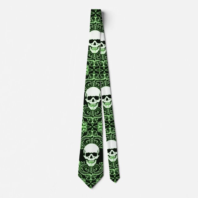 Cravate en soie gothique verte de Reaper des (Devant)