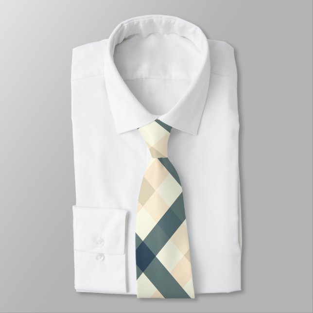 Cravate En vichy diagonale en crème et gris ardoise (Attaché)