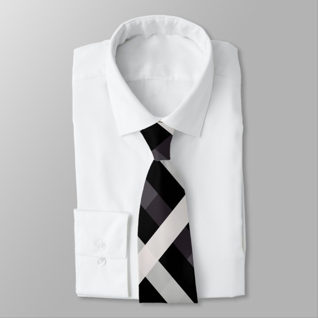 Cravate En vichy diagonale en noir, marine foncée, gris cl (Attaché)