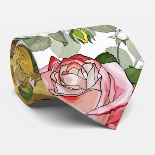 Cravate Encre aquarelle rouge jaune de roses magnifiques
