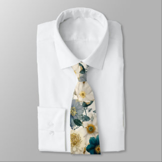 Cravate English Cottage Garden Blue And Cream Floral 