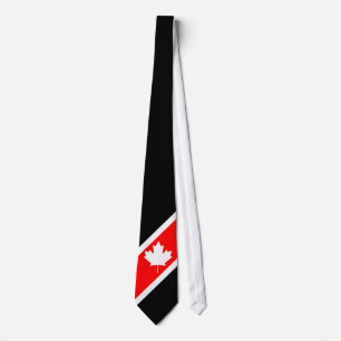 Cravate Érable Canadien Blanc sur fond Rouge Blanc et Noir