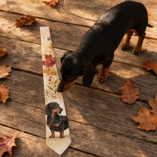 Cravate Érable d'automne Aquarelle Dachshund