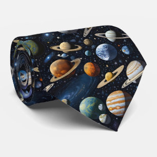 Cravate Espace Avec Planètes Lunes Astéroïdes Et Galaxies