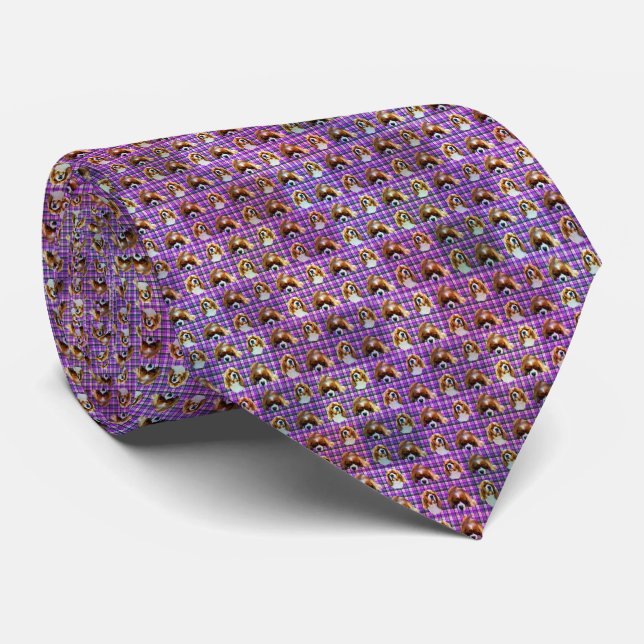 Cravate Espèces Cavalier Sur Tartan Violet, (Roulé)